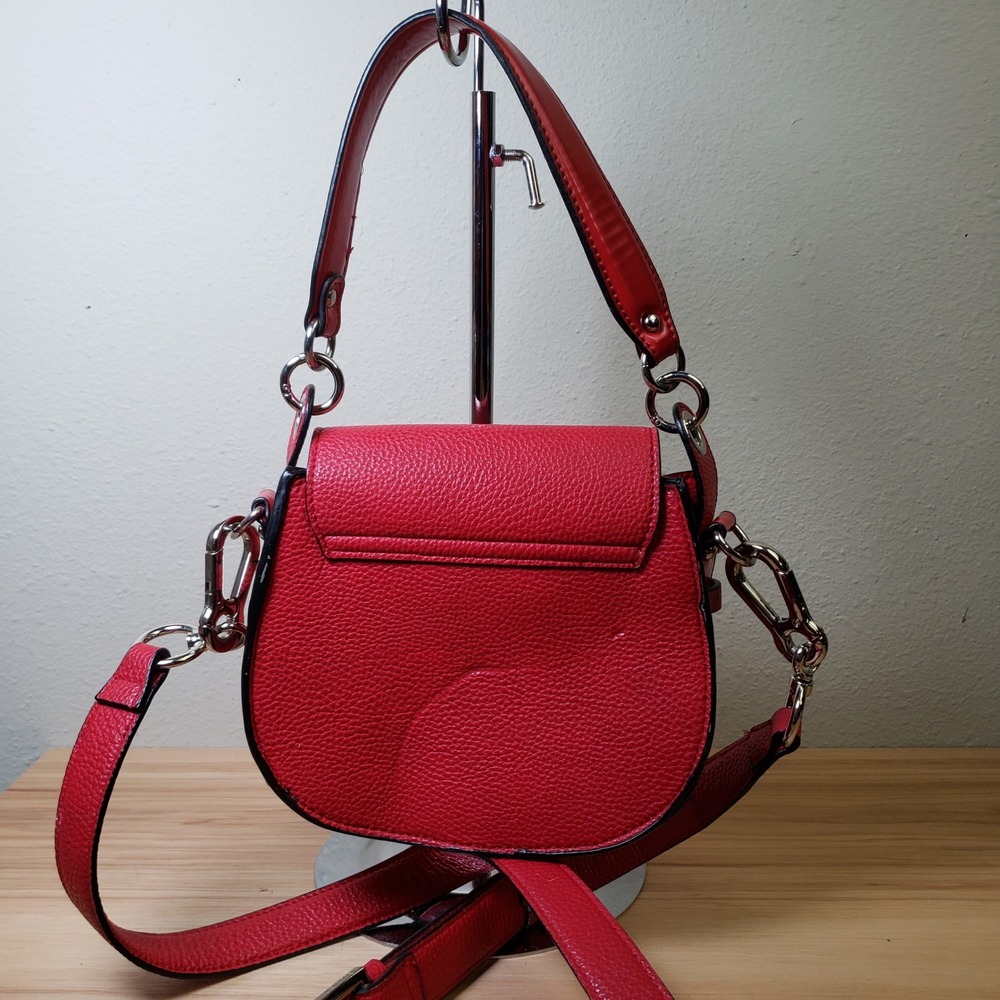 Steve Madden Padlock Structured Crossbody Purse Bag Red Faux Leather City Chic - Picture 4 of 13